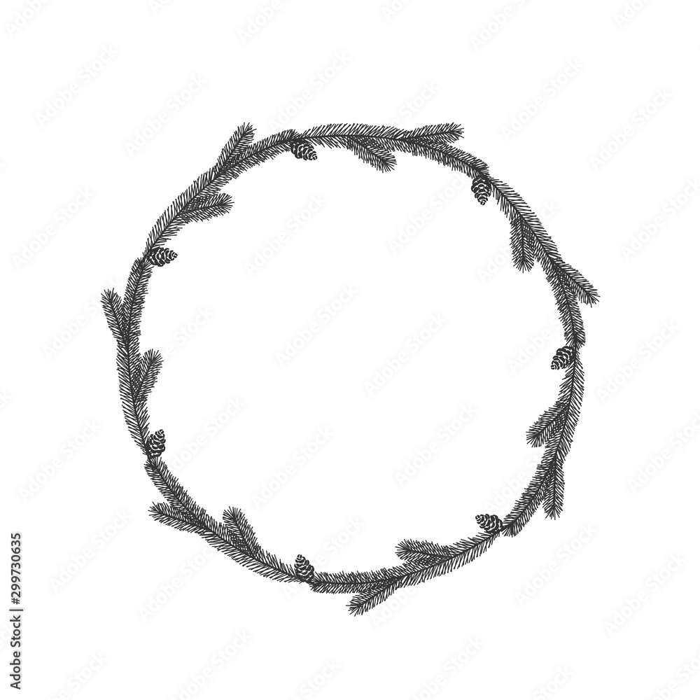 Christmas floral hand drawn wreath on white background Christmas floral hand drawn wreath on white background