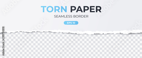 Seamless torn ripped paper layered isolated. White color. Transparent background. Realistic template. Simple modern design. Flat style vector illustration.