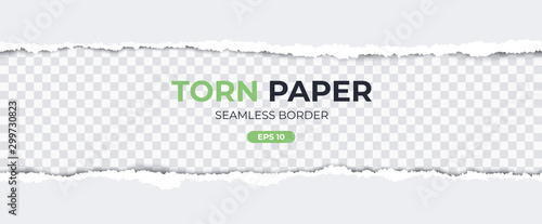 Seamless torn ripped paper layered isolated. White color. Transparent background. Realistic template. Simple modern design. Flat style vector illustration.