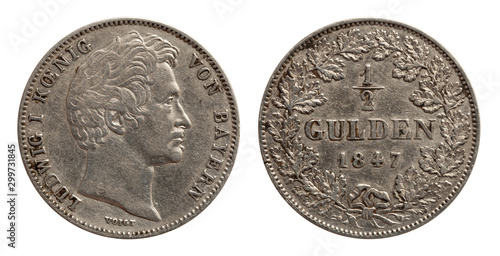Bavaria silver coin half gulden 1847