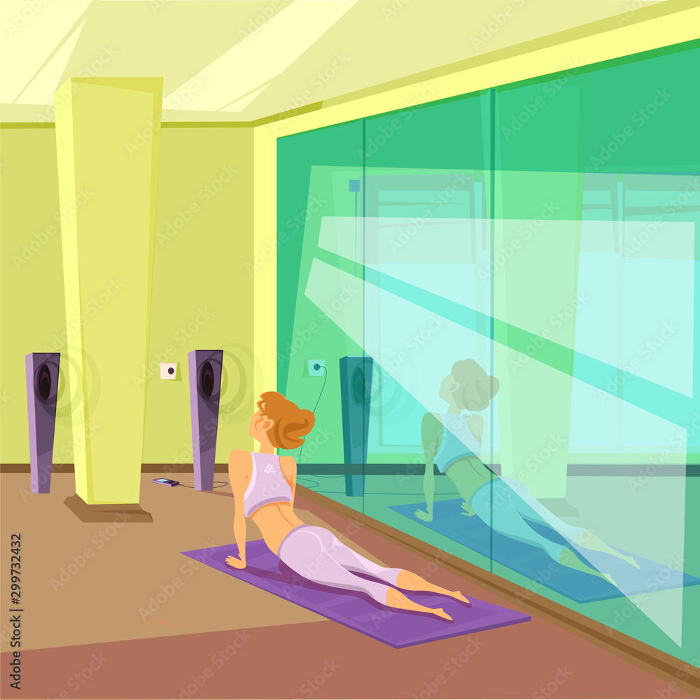 Fototapeta premium Woman yoga practicing flat illustration