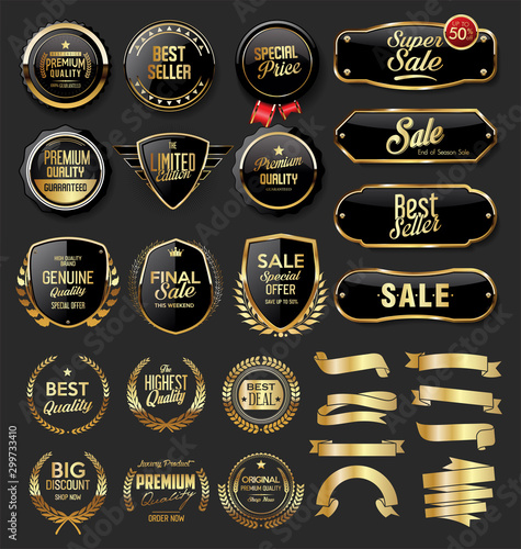 Gold and black badges retro vintage collection