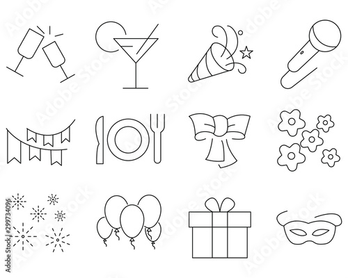 set icon of party vector design, included as karaoke, glass, ribbon, gift, spoon and fork.