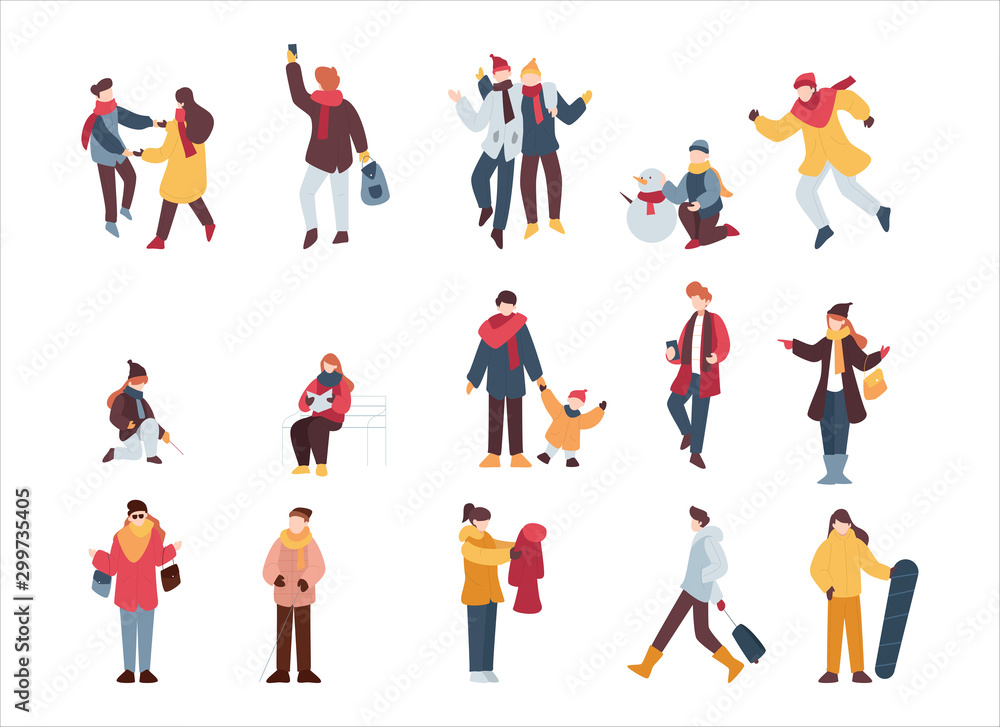Collection of winter people illustrations EPS10.Vector