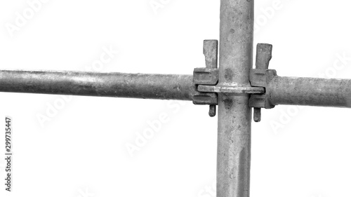 Scaffolding steel pipe fitting CLAMP black and white close up has clipping path