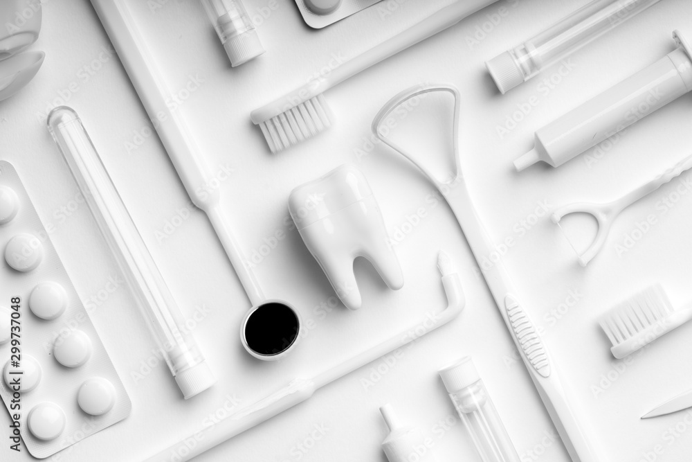 White and monotone color dental care & toothbrush set for clean concept