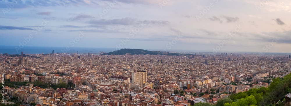 AUGUST 29 2018, BARCELONA, SPAIN: View of Barcelona city and costline in spring from the Bunkers in Carmel neighborhood.