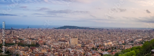 AUGUST 29 2018, BARCELONA, SPAIN: View of Barcelona city and costline in spring from the Bunkers in Carmel neighborhood.