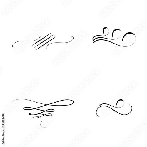 Decorative swirls dividers. Elegance line for frame, invitation. Delimiter old text, calligraphic swirl border ornaments and vintage divider Ornament curl, calligraphy victorian lines Vector icons set