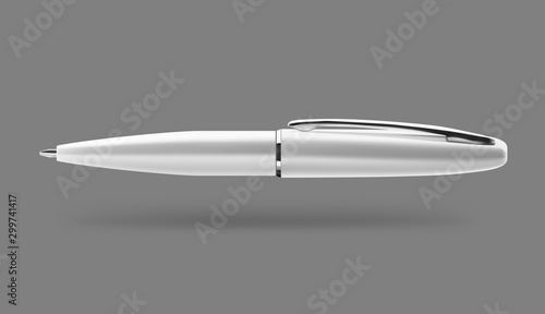 Silver ball pen. Vector illustration on grey background. Ready for your design, promo, identity and etc. EPS10.