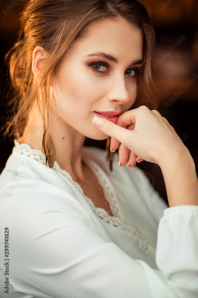 Portrait of beautiful cute young girl in full face Portrait of beautiful cute young girl in full face