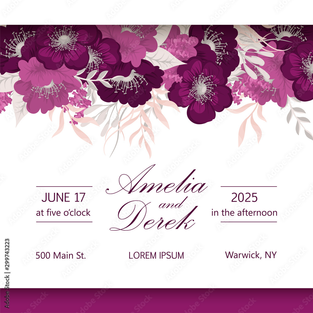 Floral wedding background - purple floral pattern Stock Vector | Adobe