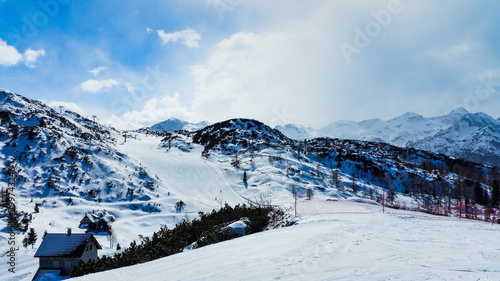 winter landscape in the mountains. Vogel Ski Resort, Slovenia