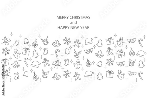 Christmas banner with line icons on white background. Editable stroke