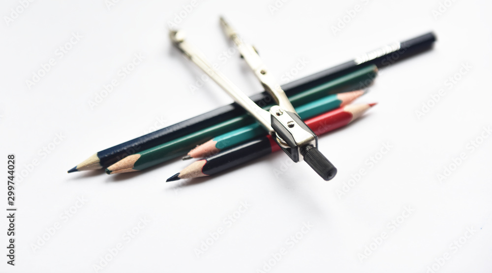 stationery on white background top view stationery on white background top view