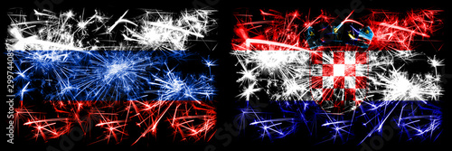 Russia, Russian vs Croatia, Croatian New Year celebration sparkling fireworks flags concept background. Combination of two states flags © Vlad