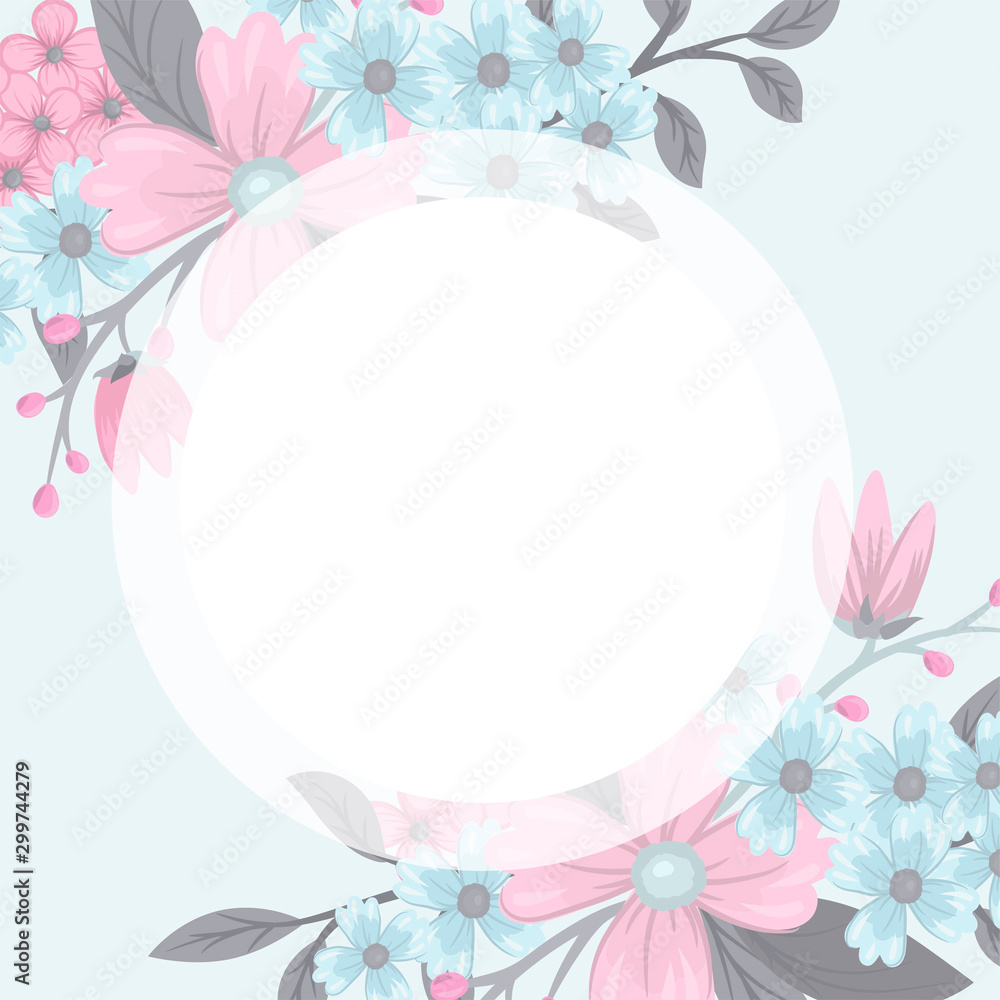 Cute flower border - pink and light blue flowers