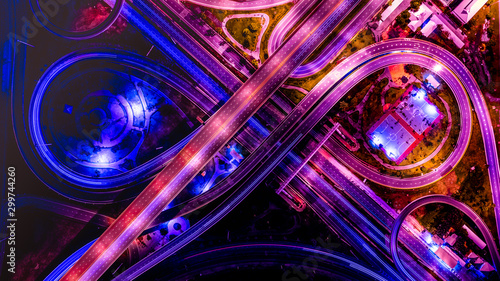 Canvastavla Arial view of Modern transportation with Expressway, Road and Roundabout, multilevel junction highway-Top view