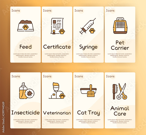 Pet service color linear icons set