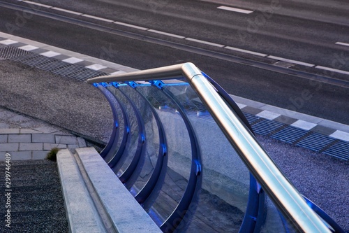 Modern Dutch architecture. Glass pedestrian bridge Barendrecht. Stairs.  photo