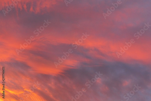 Dramatic fiery sky sunset cloudscape at dusk