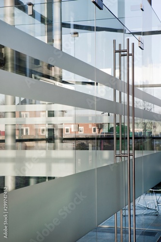 Modern architecture. Glass walls. Glass panels. Glass facade. Netherlands