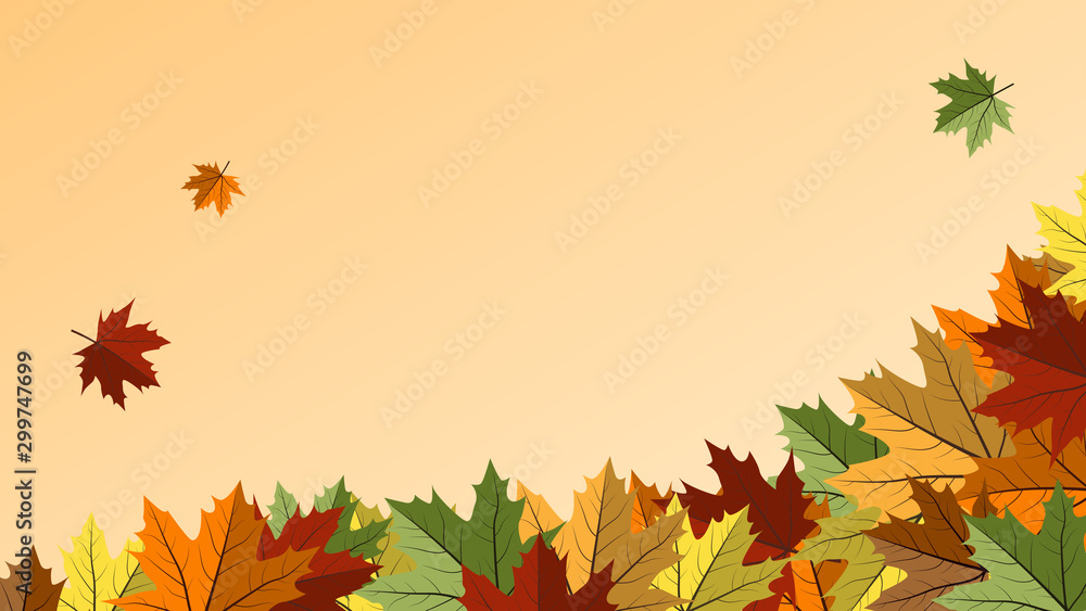 Obraz premium Fall background with colorful autumnal maple leaves. Vector banner with frames for sale, advertising, poster, web.