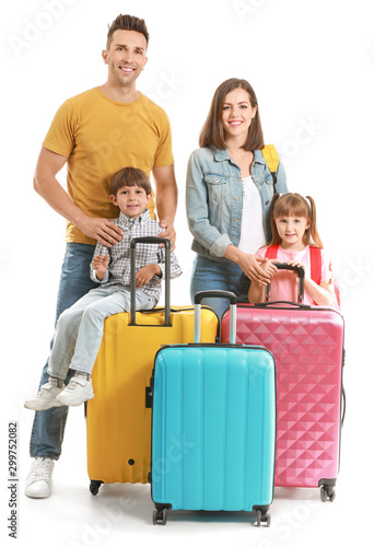 Happy family with suitcases...