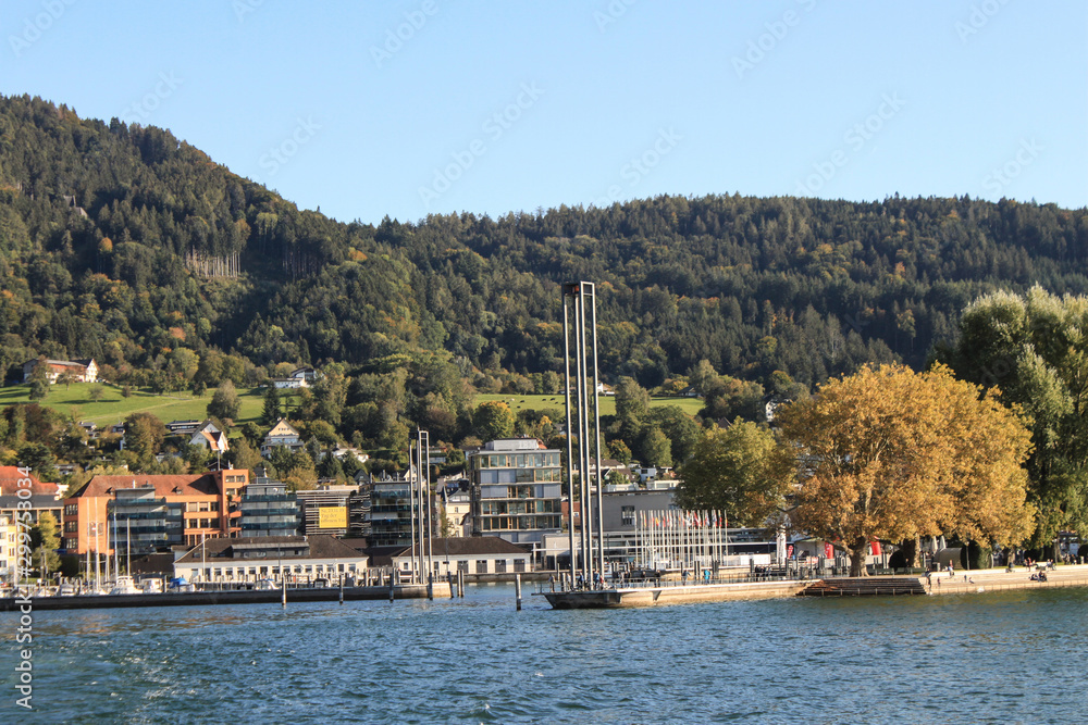 Herbst am Bodensee; Blick auf Bregenz