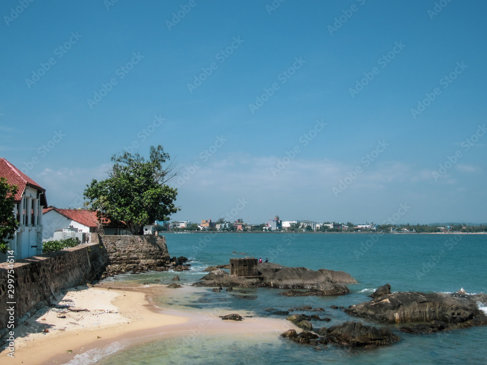 View on the walls, and lightower in Galle Fort in south of Sri Lanka.