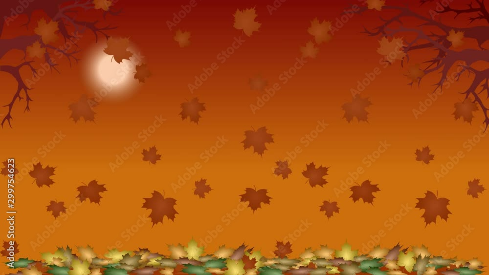 Cartoon animated orange Autumnal leaves falling in an animated loop with chroma green screen option Cartoon animated orange Autumnal leaves falling in an animated loop with chroma green screen option