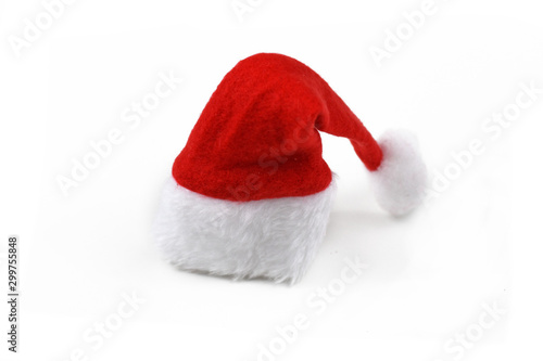 Red santa hat with white pompon isolated on white background
