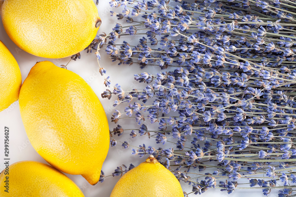 Sweet background with lemon and lavender fresh and soft greeting card