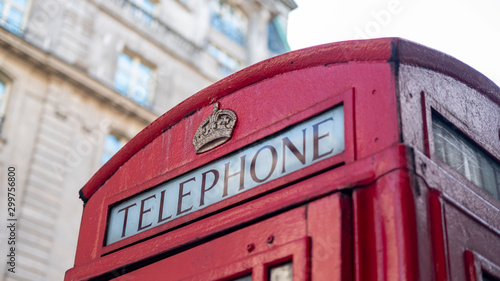 Classic red British telephone box in London