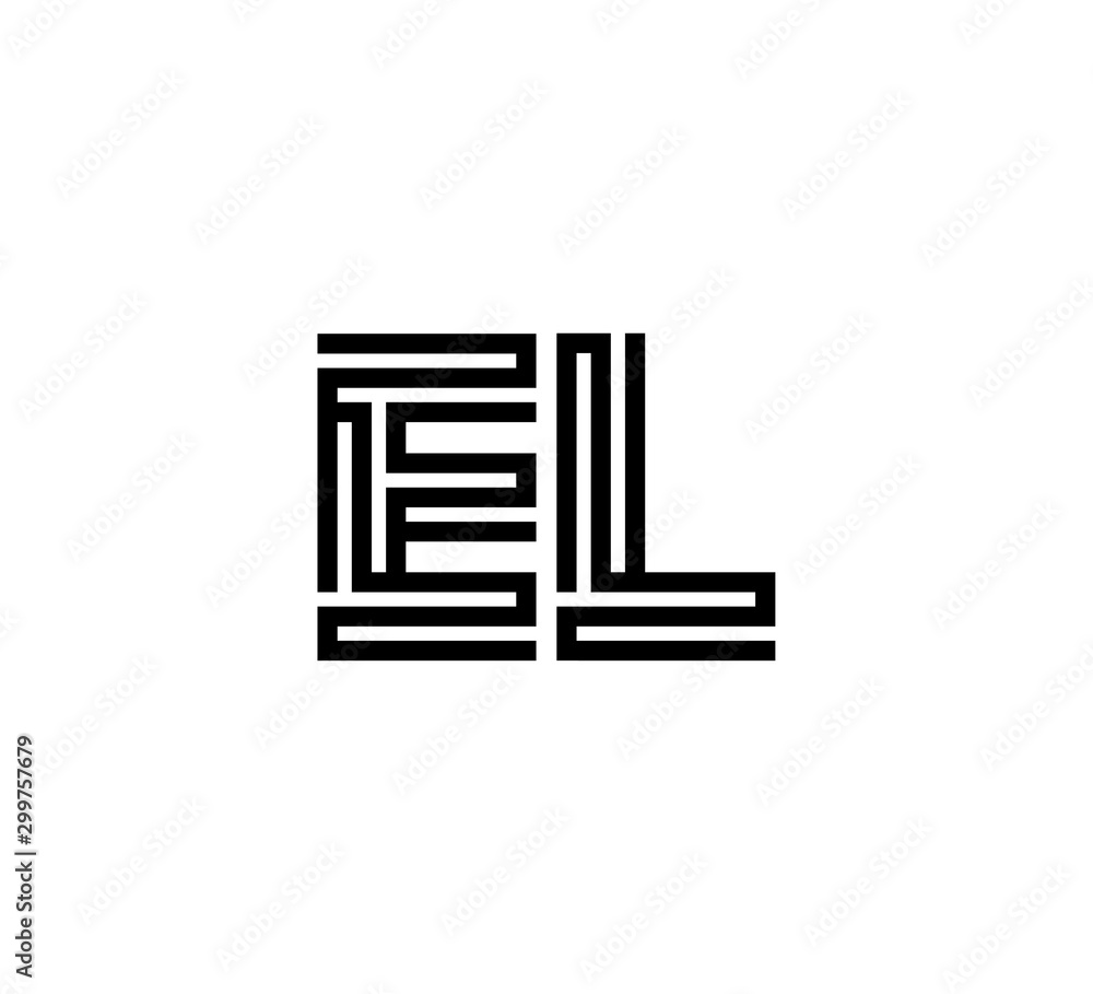 Initial two letter black line shape logo vector EL Initial two letter black line shape logo vector EL