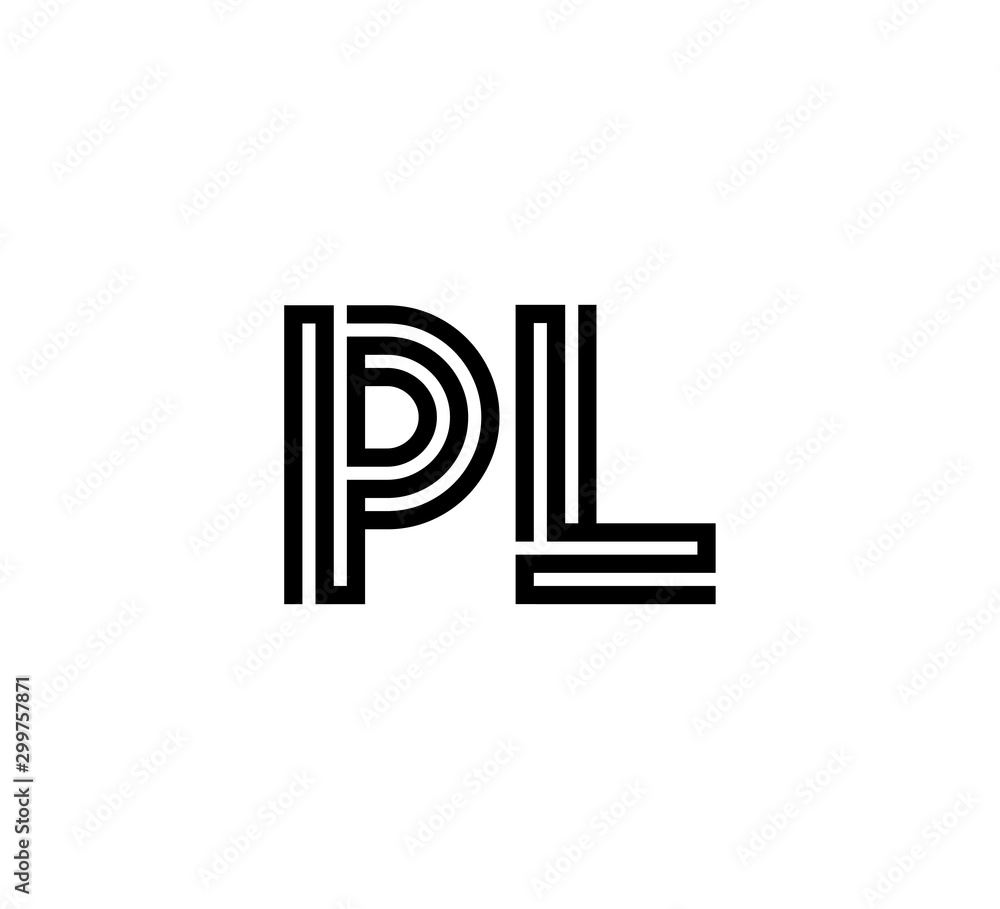 Initial two letter black line shape logo vector PL Initial two letter black line shape logo vector PL