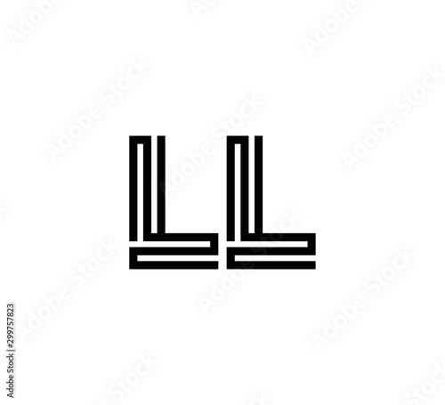 Initial two letter black line shape logo vector LL