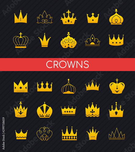Crowns collection - set of colorful vector icons