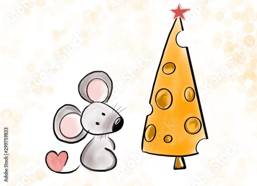 christmas eco tree with cute cartoon rat