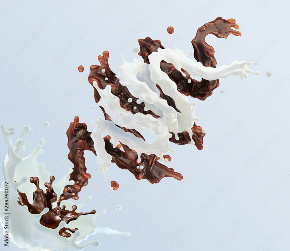 Fresh milk, cream, liquid melted chocolate, chocolate sauce 3D swirls  splashes twisted, isolated. Liquid milk chocolate, coffee, fresh milk or  cream splash advertising, nutrition label design elements Stock  Illustration | Adobe Stock