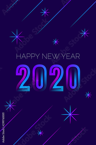 Abstract neon 2020 new year poster