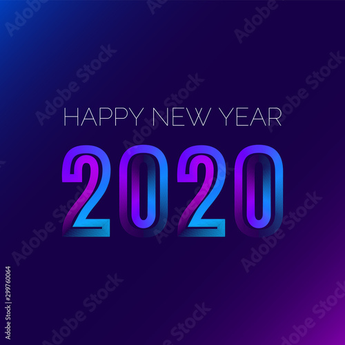 Abstract neon 2020 new year square banner