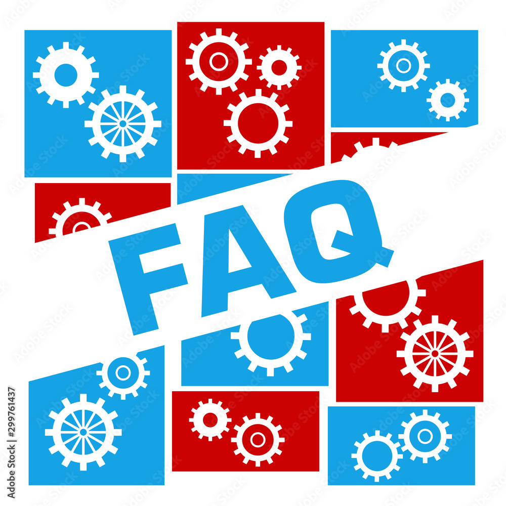 FAQ - Frequently Asked Questions Blue Red Gears Grid Badge Style 