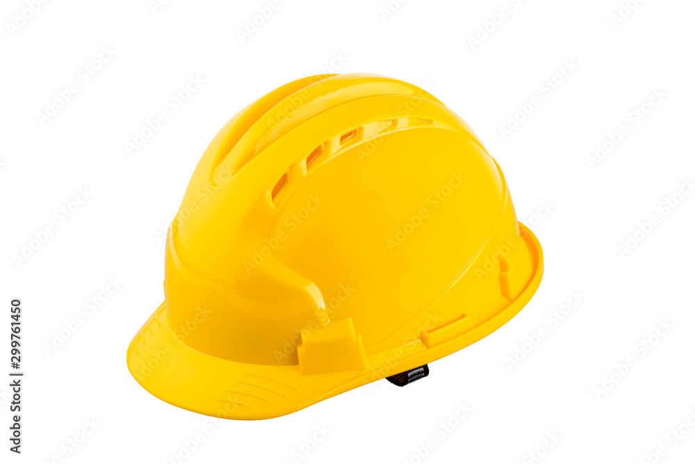 A yellow protection helmet on white background