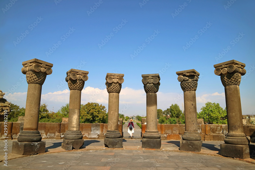 Fototapeta premium Zvartnots Cathedral or the Celestial Angels Cathedral, Dedicated to St. Gregory, the Famous Ruins in Vagharshapat City, Armenia