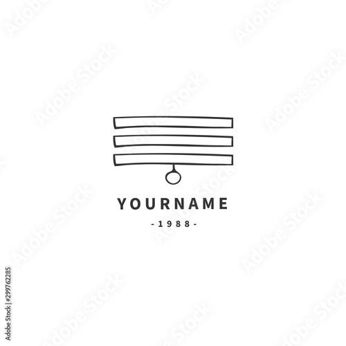 Vector hand drawn illustration. A logo template with window blinds icon.