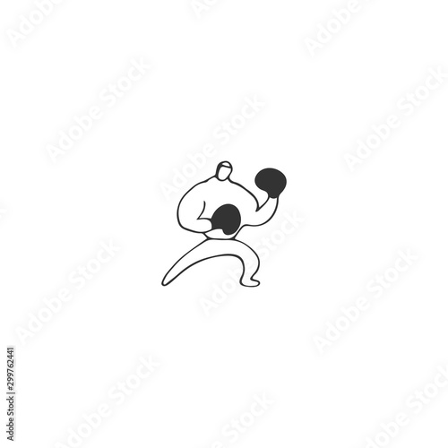 Vector hand drawn icon, a boxer man. Kind of sport. In the gym. Active way of life.