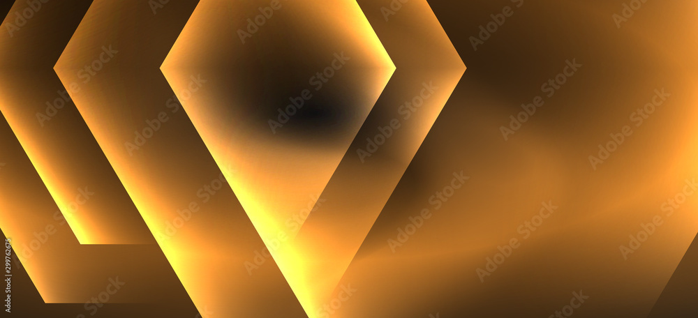 Neon color hexagon shapes, lines on black background. Modern template for web backdrop design. Abstract geometric frame