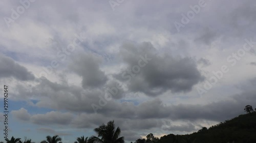 Time lapse video clouds moving fast acrosss sky over forest  photo