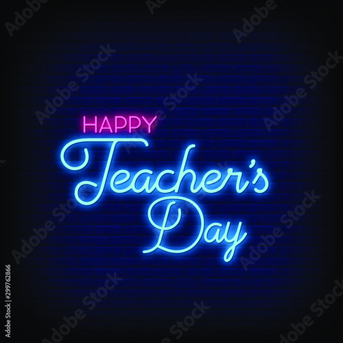 Happy Teacher Day Neon Signs Style Text vector